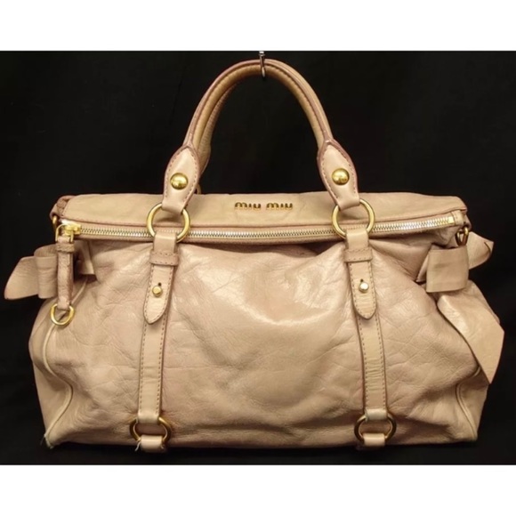 ✨HP✨AUTH MIUMIU PINK Pale Bow Vitello Lux Leather Bag M - Picture 8 of 12